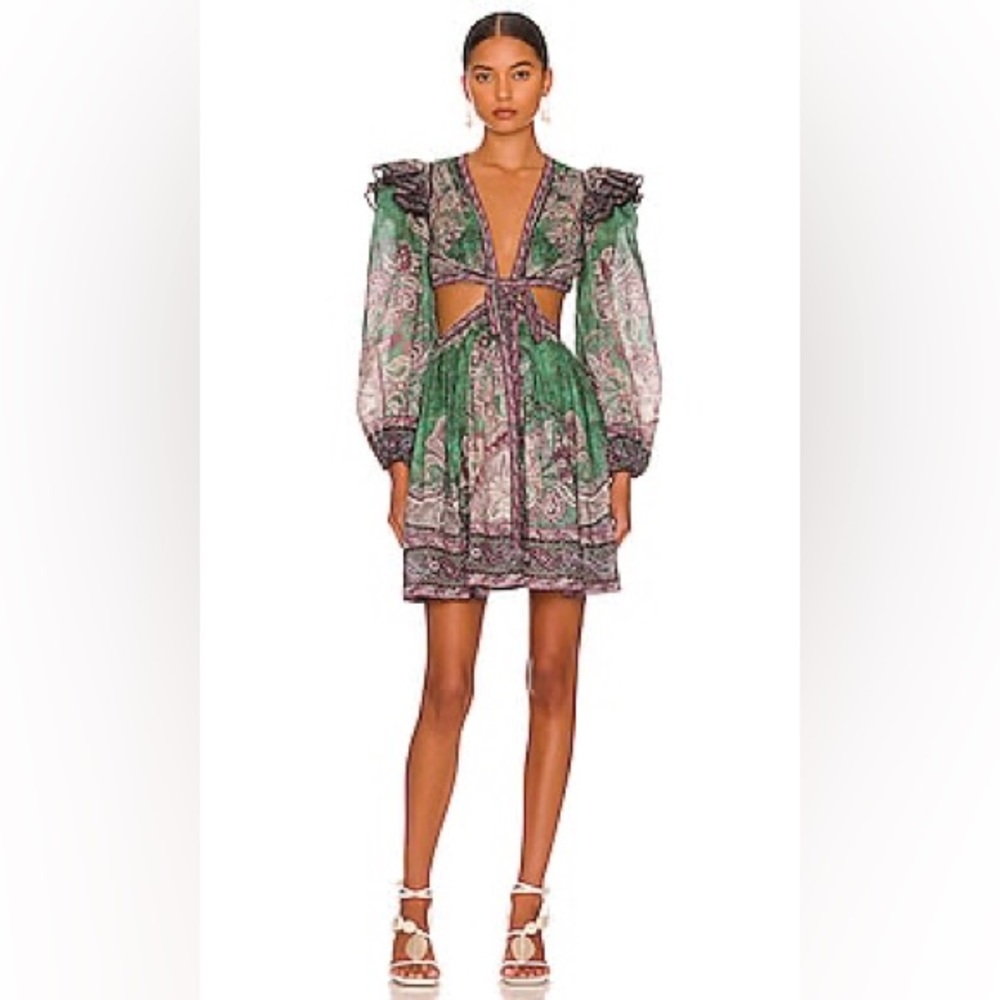 NWT Zimmermann Ruffle Mini Dress in Teal Paisley Zimmermann Size 2 - Picture 10 of 16